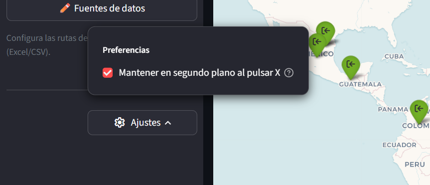 Menú de ajustes de la barra lateral
