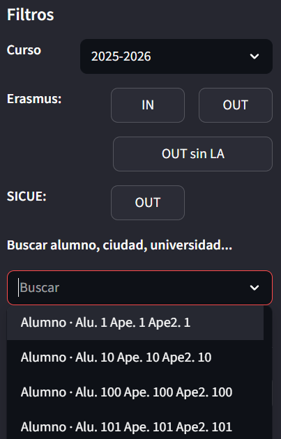 Controles de filtrado por modalidad