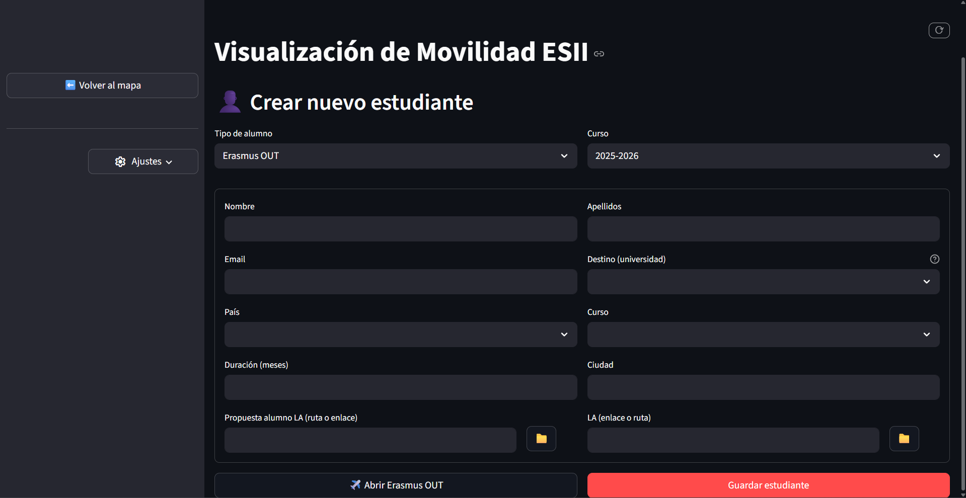 Formulario de alta de nuevo estudiante