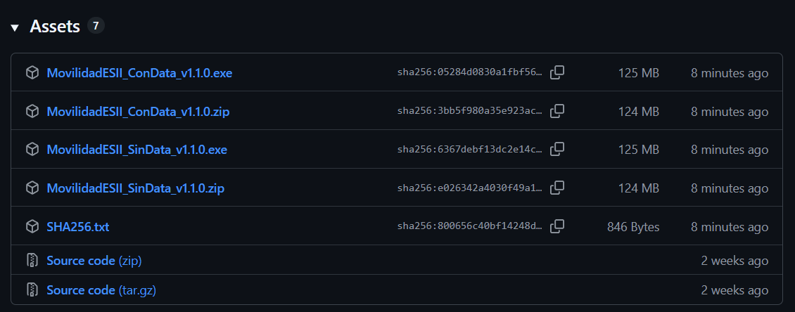 Página de releases en GitHub