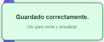 Confirmación de guardado correcto