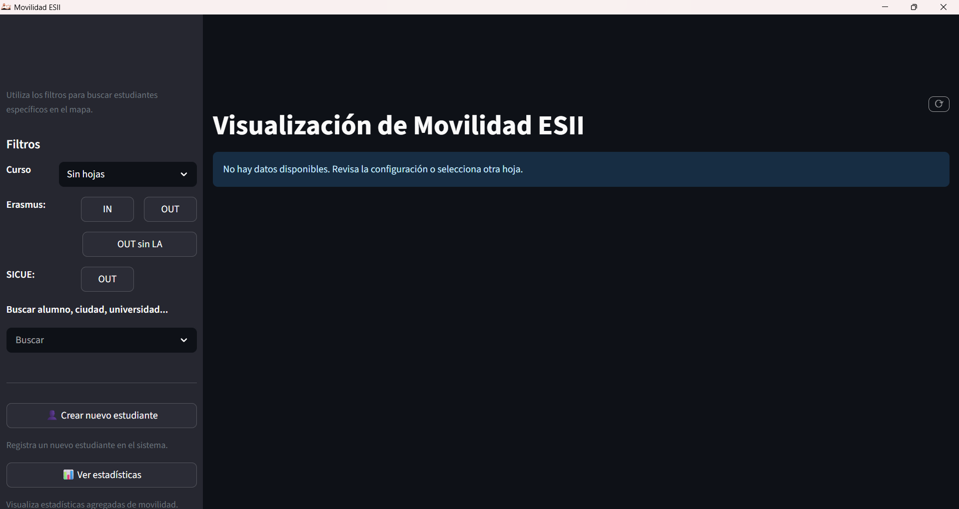 Primera pantalla de la aplicación