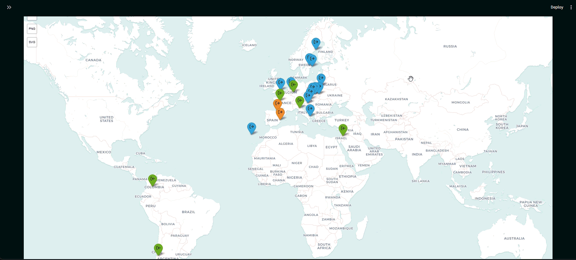 Vista principal del mapa interactivo de destinos